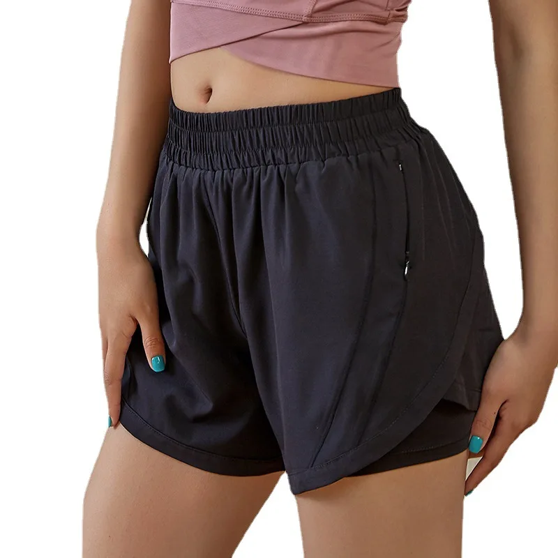 Withered 2023 Fashion Ladies Solid Fake Two Pieces Yoga Fitness Sports Shorts Women Outdoor Sports Loose Casual Bermuda Shorts