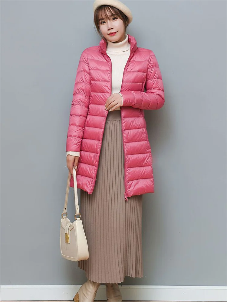 

Легкая и тонкая женская длинная куртка, новинка сезона осень-зима 2023, модное приталенное пальто со съемным капюшоном, куртки на белом утином пуху