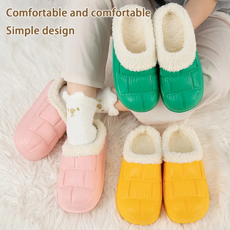 New Winter Home Fur Slippers Woman Waterproof Indoor Mules Slides Chunky Shoes For Women Thick Eva Slipper With Removable Insole