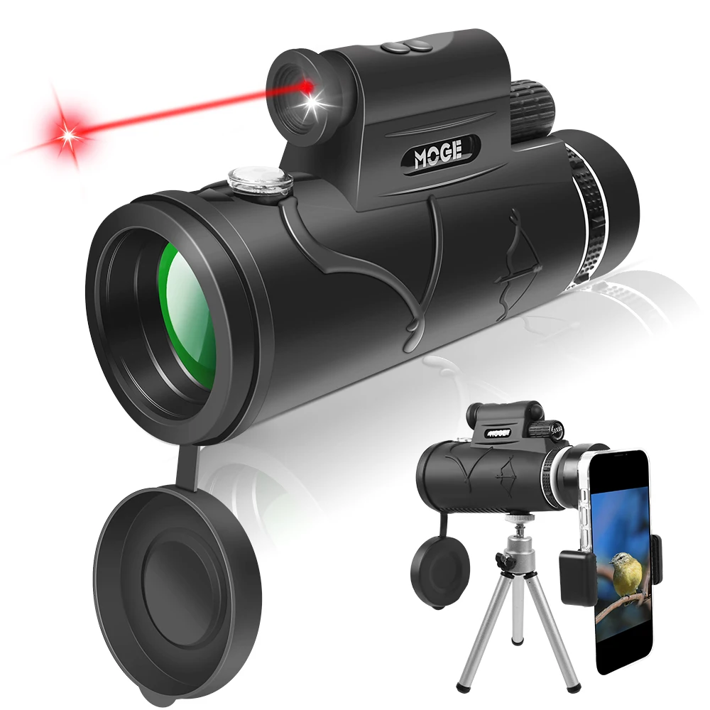 

Монокуляр 50X60 с лазерным телескопом со штативом и держателем смартфона, Монокуляр призмы HD BAK4, телескоп, водонепроницаемый бинокль