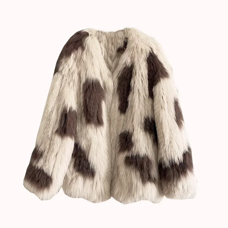 Новинка 2024 зимнее двухстороннее плетеное пальто Haining из лисьего меха контрастных