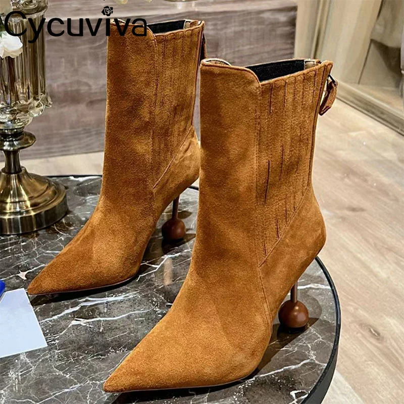 

Женские ботинки с острым носком, демисезонные короткие ботинки на высоком каблуке, с круглым носком, Современные вечерние ботинки, женские ...