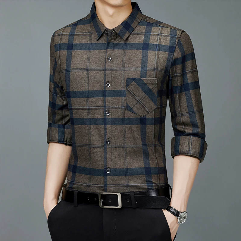 

Men's Regular-fit Long-Sleeve Shirt 2022 New Spring Autumn Men Casual Classic Plaid Flannel Chinese Shirt Brand Clothing