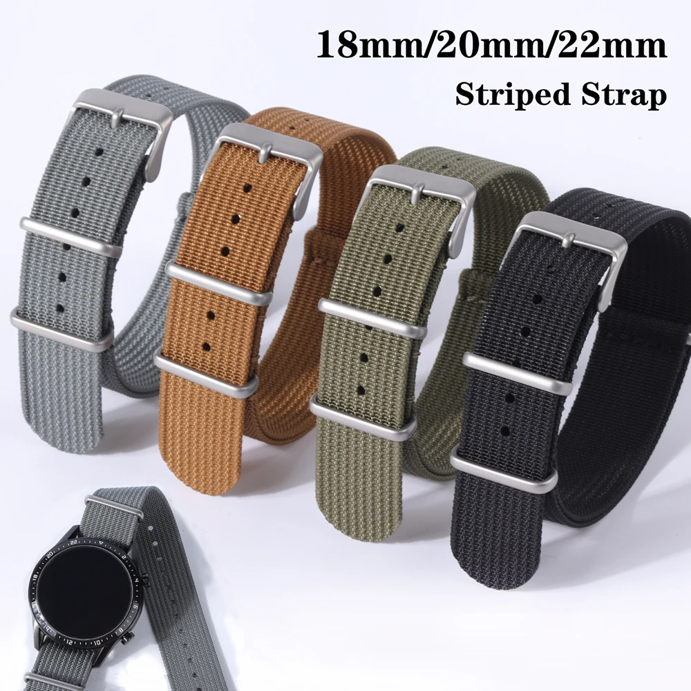 

18/20/22mm Ribbed NATO Nylon Braided Strap for Samsung Galaxy Watch 4 Bracelet for Huawei Watch Gt2 Fabric Striped Watch Band