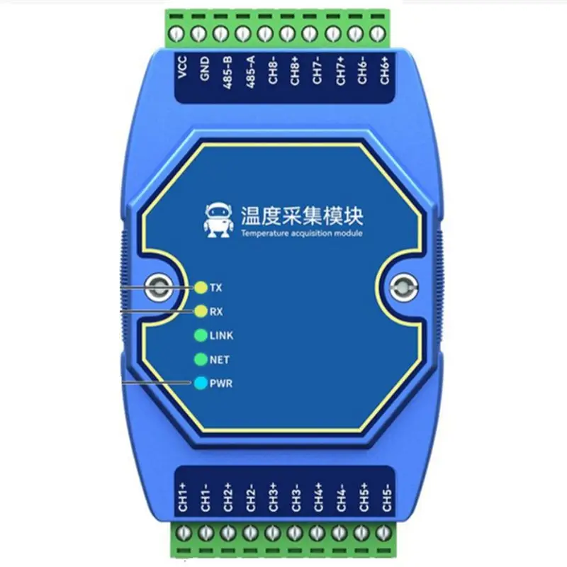 Фото Модуль сбора температуры A27F, 8-канальный, Modbus RS485, вход для термопары типа K, шлюз, функция Watchdog, DNS, промышленный.