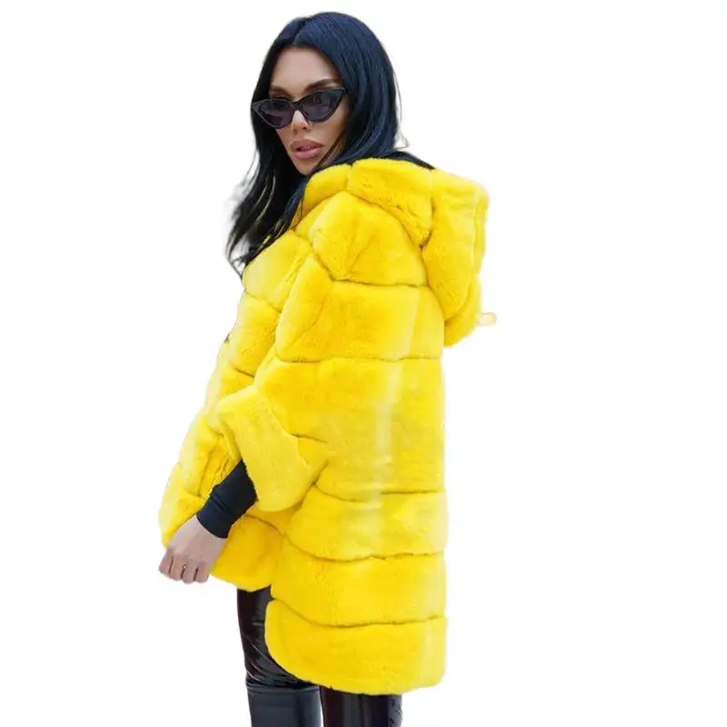 Real Rex Rabbit Fur Hooded Coat For Women  Winter Plus Size Genuine Natural Rabbit Fur Poncho Jackets Batwing Sleeve Top Hoodie