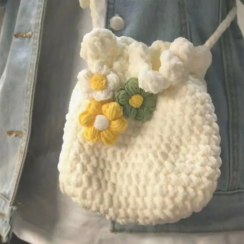 

Love wool bag material bag female hand-woven bucket bag diy material bag cute and simple portable bag