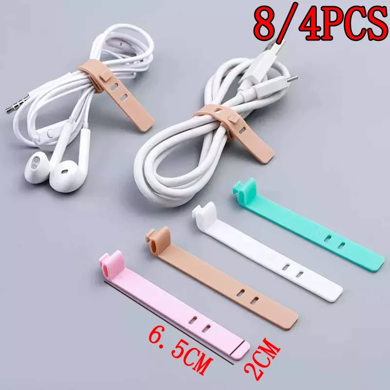 

8/4PCS Silicone Cable Organizer Wire Wrapped Cord Line Storage Holder for Phone Earphone MP4 Candy Color Cable Winder Ties