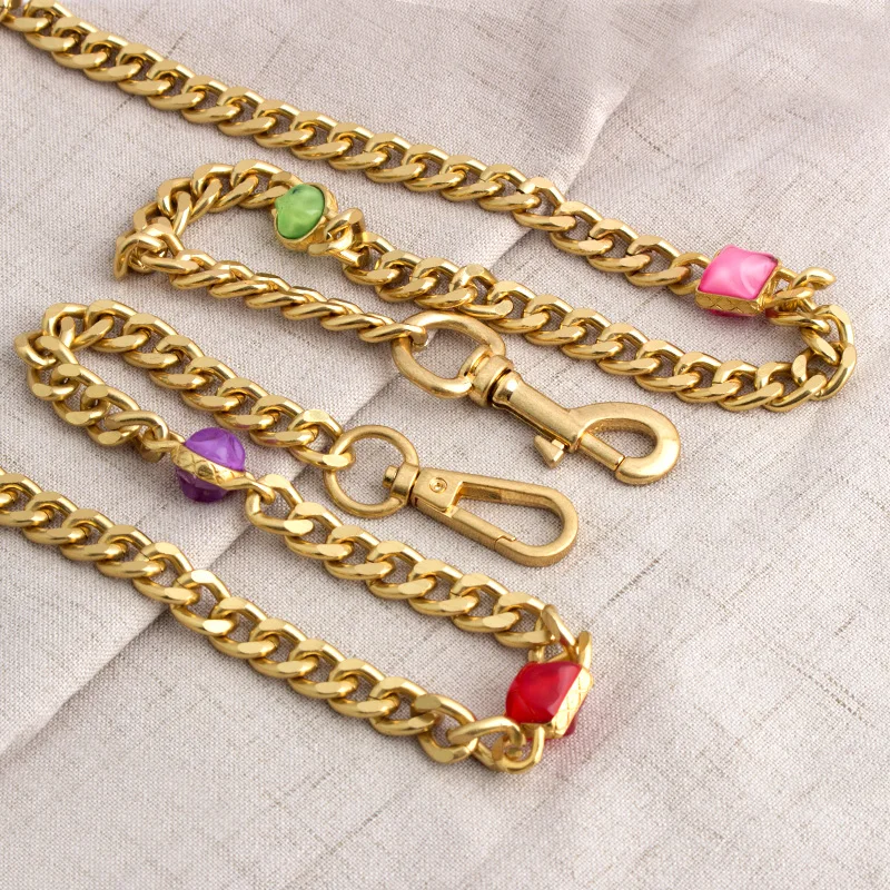 100-130cm Designer Chain Strap Double-sided 6-color Crystal Diamond Decoration Bag Chain Slung Metal Chain Bag with Strap
