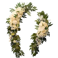 2Pcs Artificial Wedding Arch Flowers Rose Floral Swags Artificial Greenery Leaves Flower for Ceremony Reception Backdrop Decor