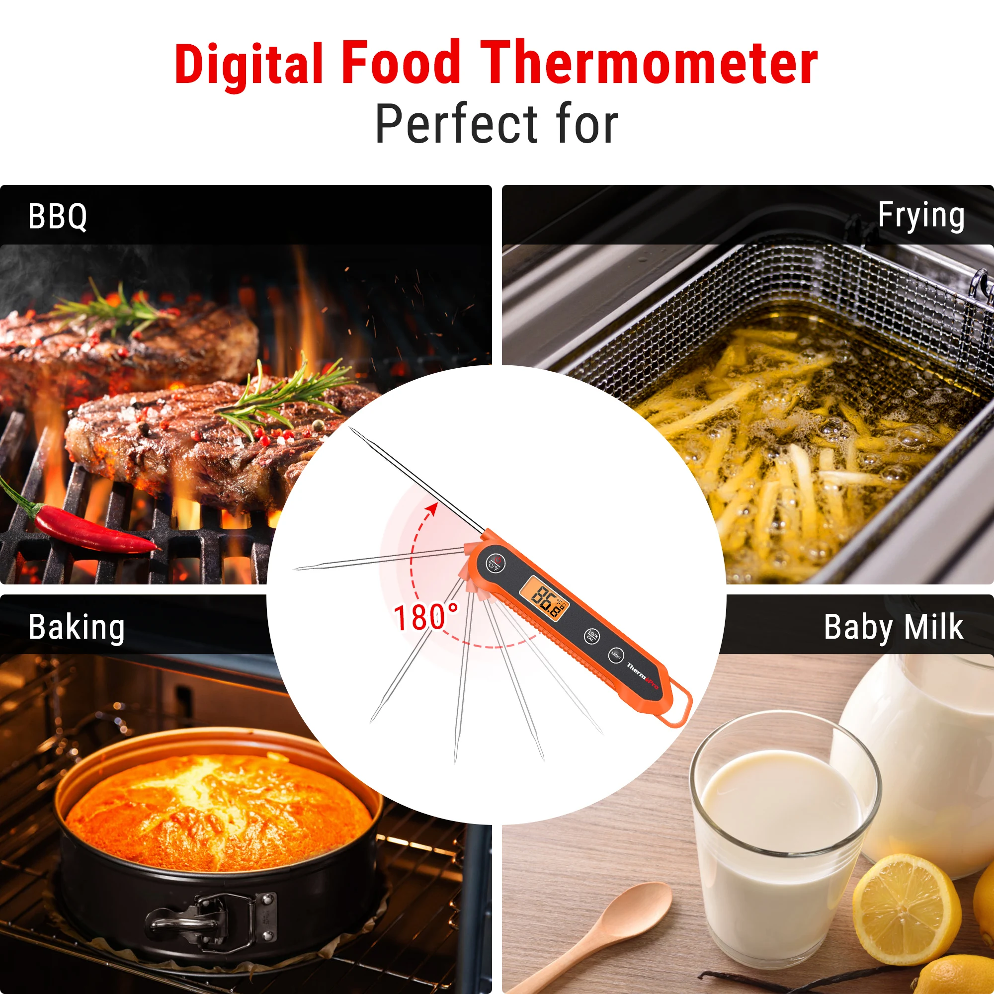 ThermoPro TP03H Digital Backlight Folding Barbecue Kitchen Cooking Meat Thermometer With Lock Function images - 6
