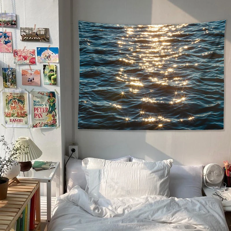 

Vintage Beach Vacation Tapestry River Water Light Seascape Tapestry Wall Decor Living Room Bedroom Bedside Room Decoration