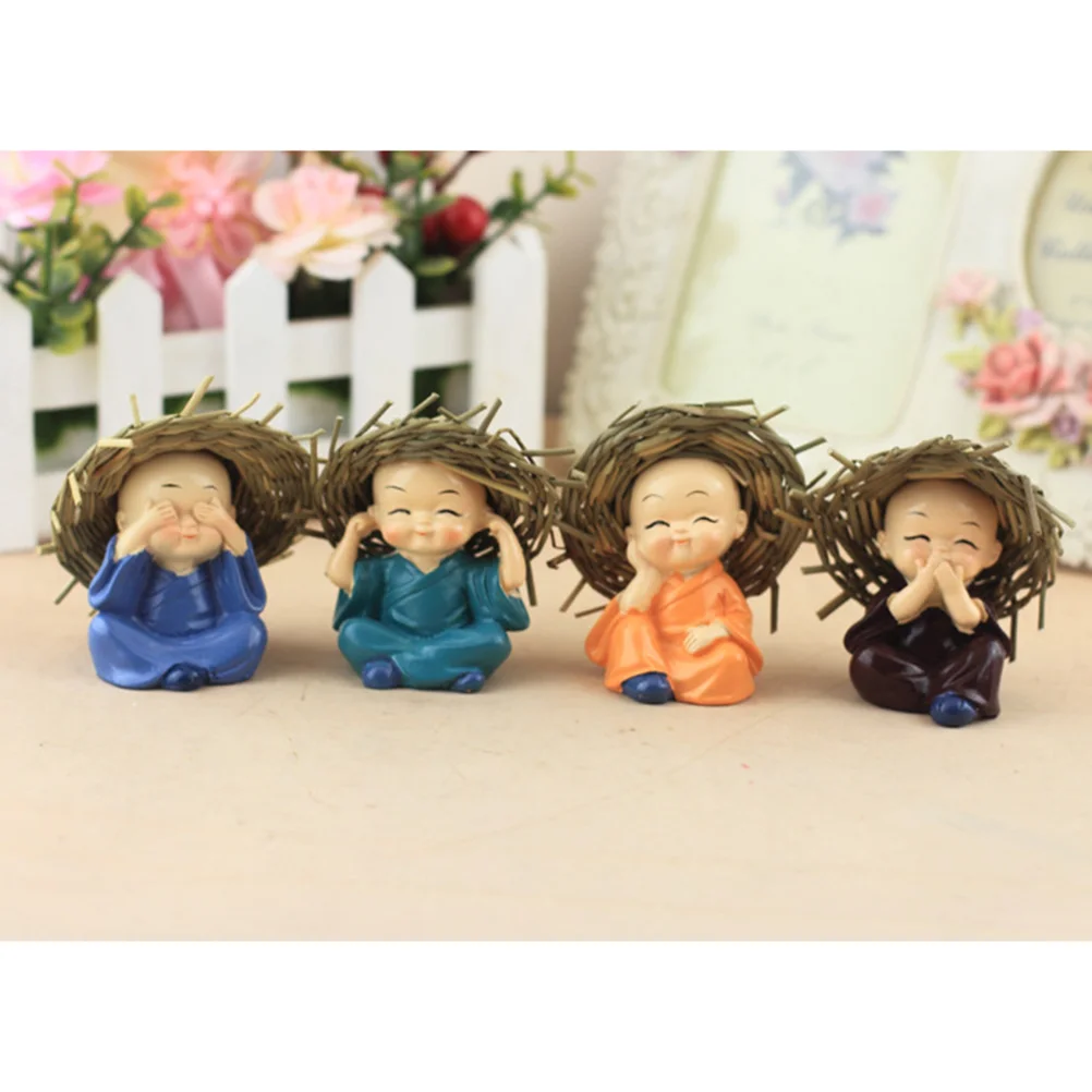 

4PCS/Pack Cute Decorative Creative Straw Hat KongFu Monk Car Ornament Home Decor