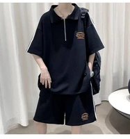 wear a suit in summer polo shirt mens short sleeved fashion brand japanese casual sports shorts two piece suit ruffian han
