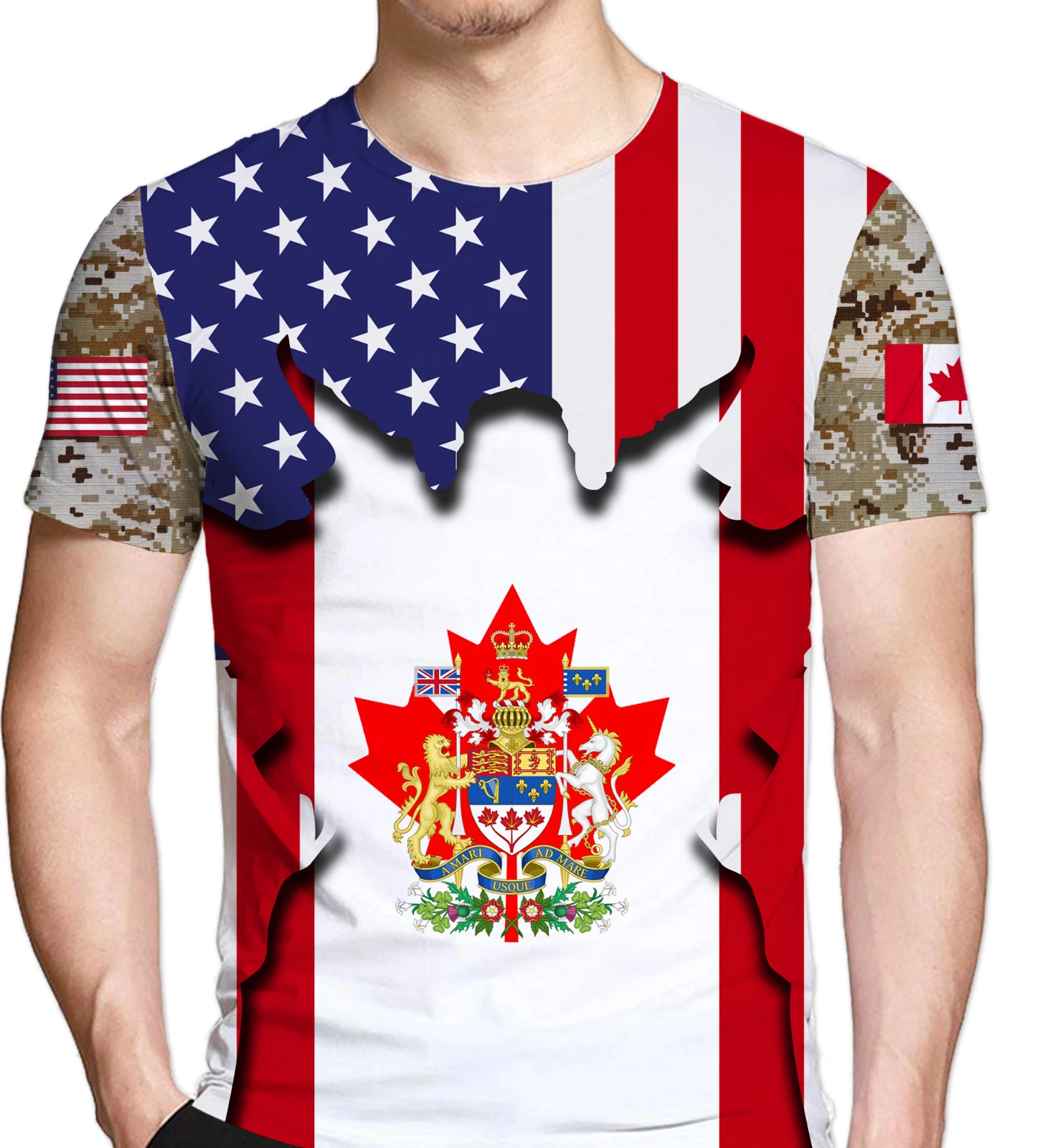 

2022 Men's T-Shirt American Flag Print T-Shirt Summer Round Neck Cool Oversize Canada Flag Streetwear Clothing Tshirt