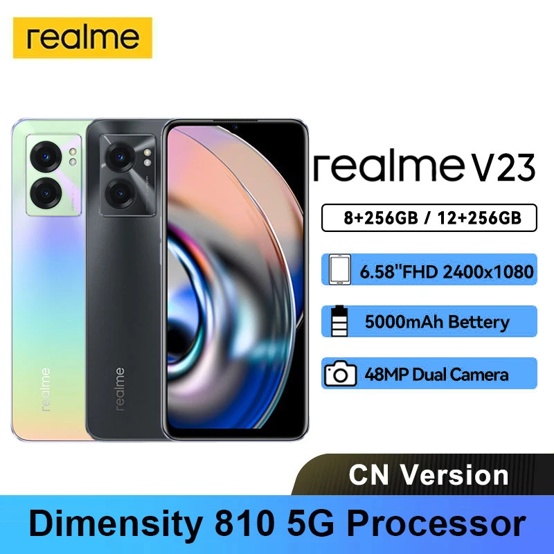 

Realme V23 Smart Phone 5G MediaTek Dimensity 810 Dual SIM 6.58 inch 90Hz FHD+ 33W Mobile Phone 5000mAh 48MP Play Store OTA