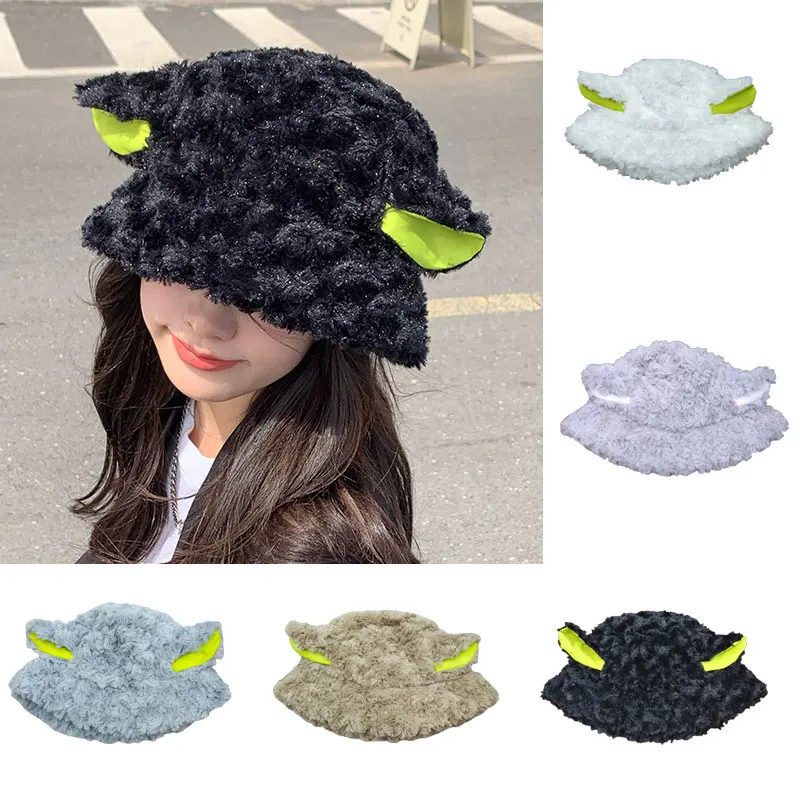 

Милая плюшевая Рыбацкая шляпа с ушками Овцы Лолиты, японская плюшевая Милая шляпа с ушками овцы и ягненка, женская панама на осень и зиму, ко...