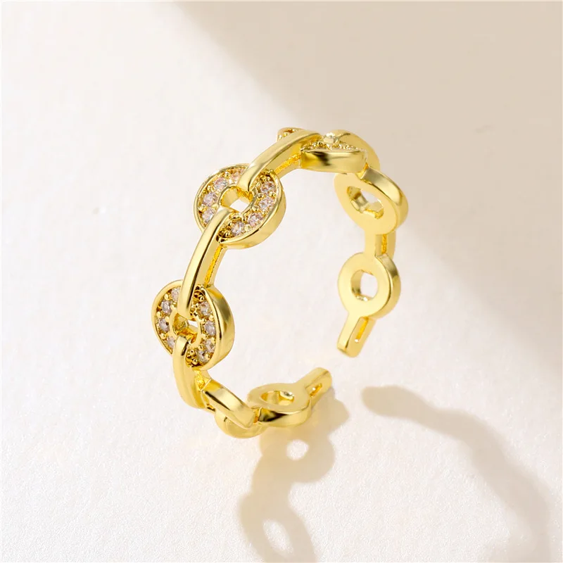 

Gold Color Geometric Round Crystal Open Rings Adjustable Open Rhinestone Copper Ring for Women Jewelry Accessories Gifts