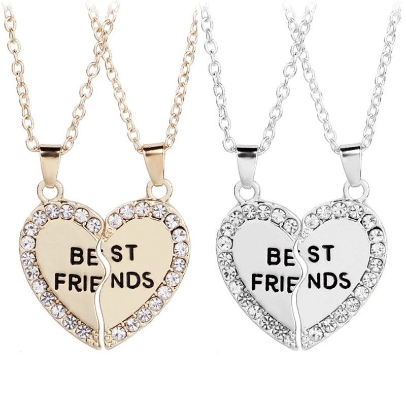 

New Diamond Best Friends Heart Necklace for Women Girls Broken Heart Puzzle Pendant Necklaces Friendship Forever Jewelry Gift