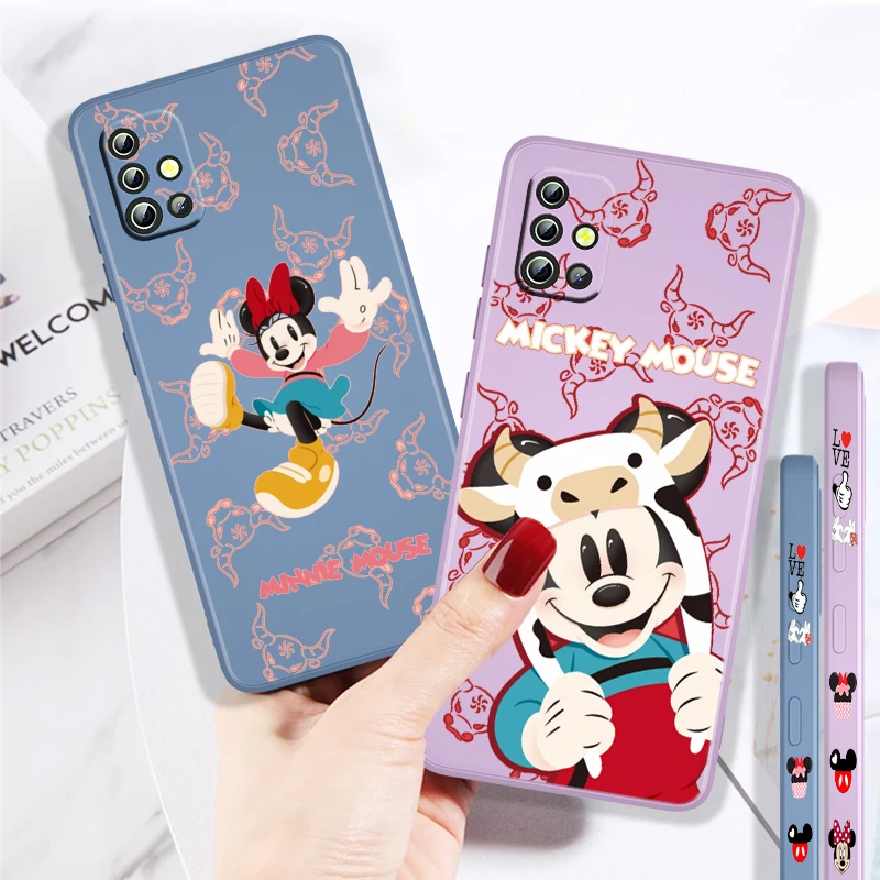 

Cute Disney Mickey Minnie For Samsung A73 A71 A53 A51 A31 A21S A52 A32 A22 A13 A12 A50 A30 A20 A03S Liquid Left Rope Phone Case