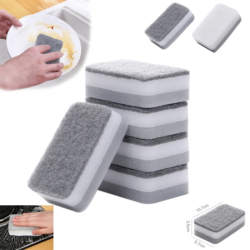 

5PCS Home Tool Double-sided Sponge Wipe Gray White Dirt-resistant Scouring Pad Kitchen Stain Sponge Wipe Cleaning Brush Supplies