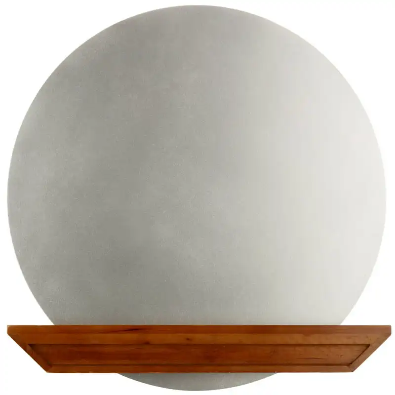 

Round Frameless Mirror with Wood Shelf