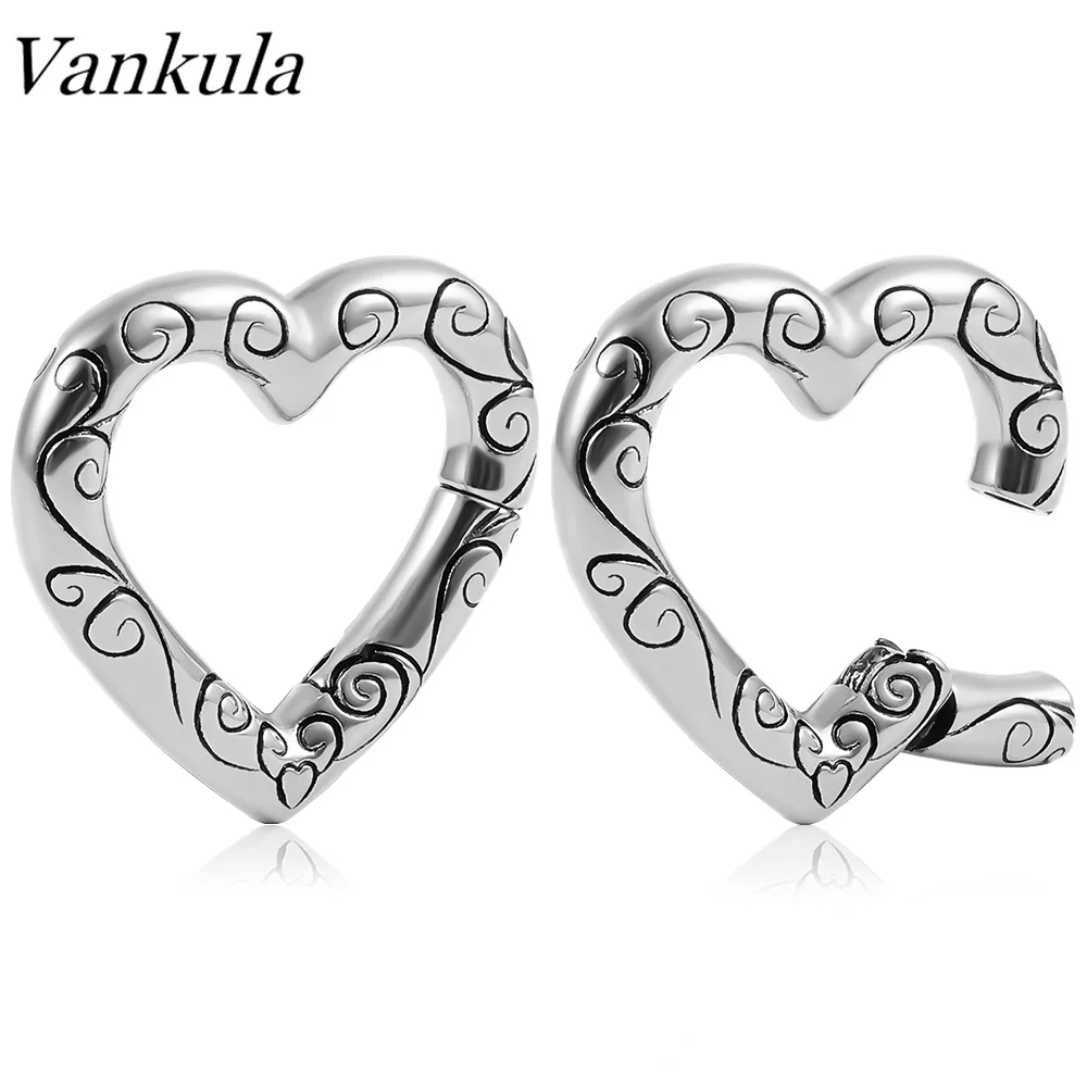 Vankula 10PC Heart Flower pattern Ear Weights for Stretched Ears Stainless Steel Ear Hangers Weights Gauges Tunnels Bod Jewelry