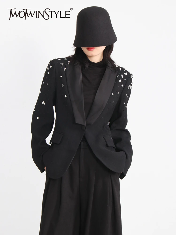 

Женский блейзер TWOTWINSTYLE, приталенный Блейзер с длинным рукавом и зубчатым воротником, модная одежда, новинка