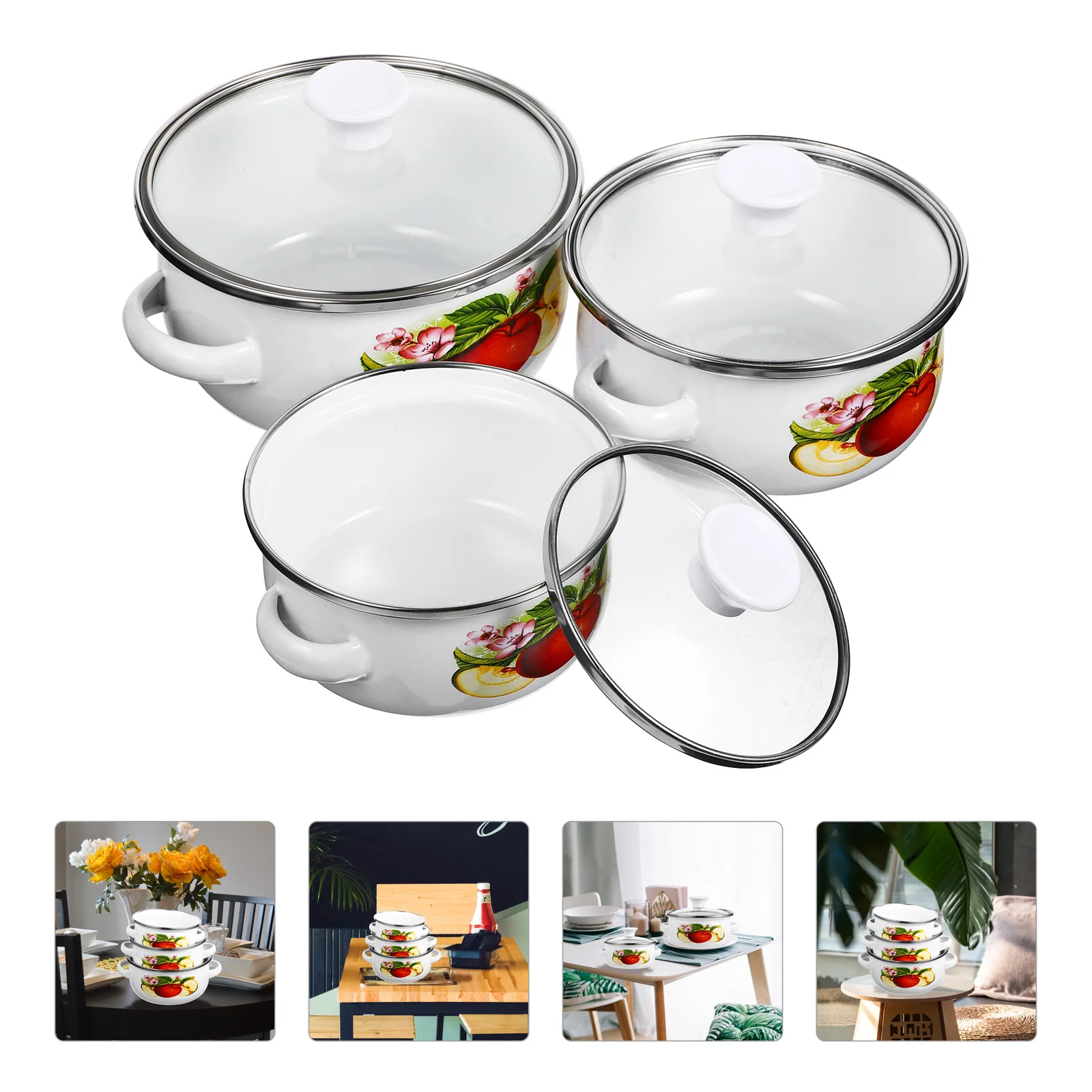 

3 Pcs Vintage Cooking Pot Enamelware Simmering Saucepan Convenient Stockpot Pots Small Stew