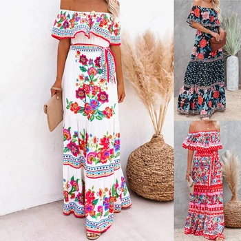 Printing Basic Long Dress Button Down Ladies Fashionable Loose Dress Ruffle Oversized Bohemian Style Vacation Outfit Robe 2023 1