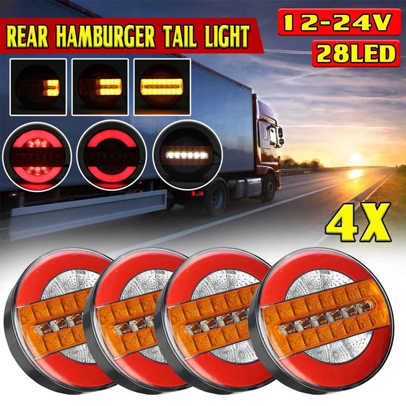 

4X Waterproof LED Trailer Truck Rear Tail Light Reverse Brake Stop Lights Car Boat Bus Caravan Flowing Turn Signal Lamp