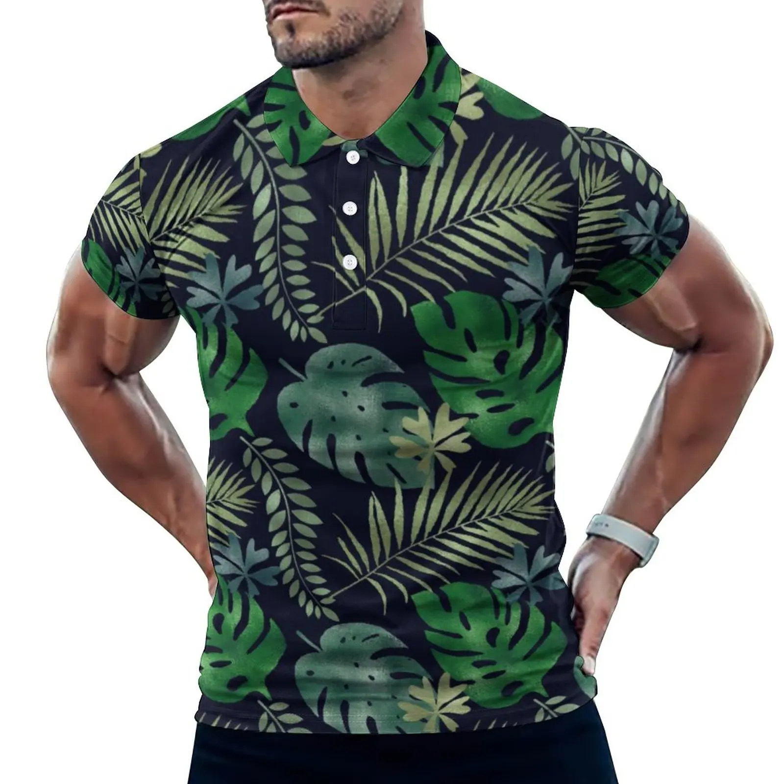 

Рубашка-поло мужская с принтом пальмовых листьев, элегантная повседневная футболка с тропическим принтом, уличная одежда, дизайнерский топ...