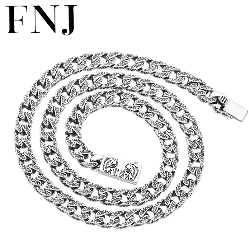 

FNJ 9mm Tank Chain Necklace 925 Silver 45cm to 65cm Original S925 Thai Women Vintage New Fashion Animal Tiger