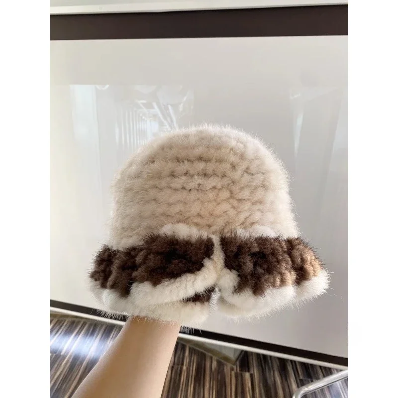 Норковая шляпа-ведро элегантная шляпа-тазик с бантом универсальная шляпа из