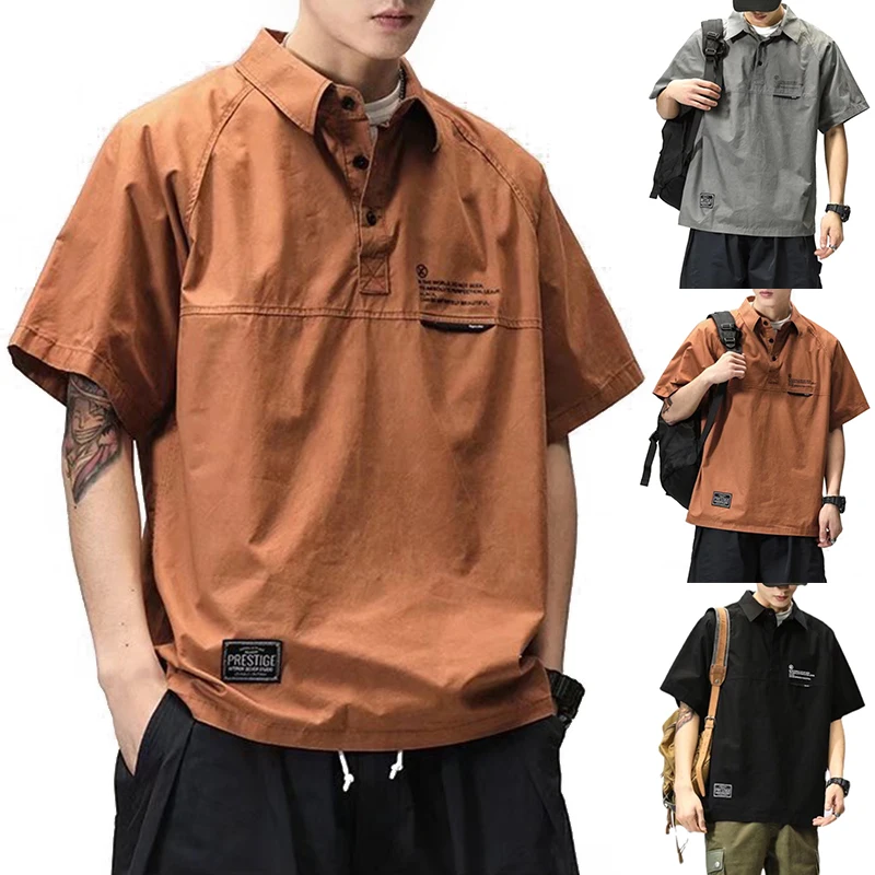 

Men'S T-Shirt American Retro Loose Summer Short Sleeves 2022 New Work Shirt Collar Half Sleeve Clothes Printing Man