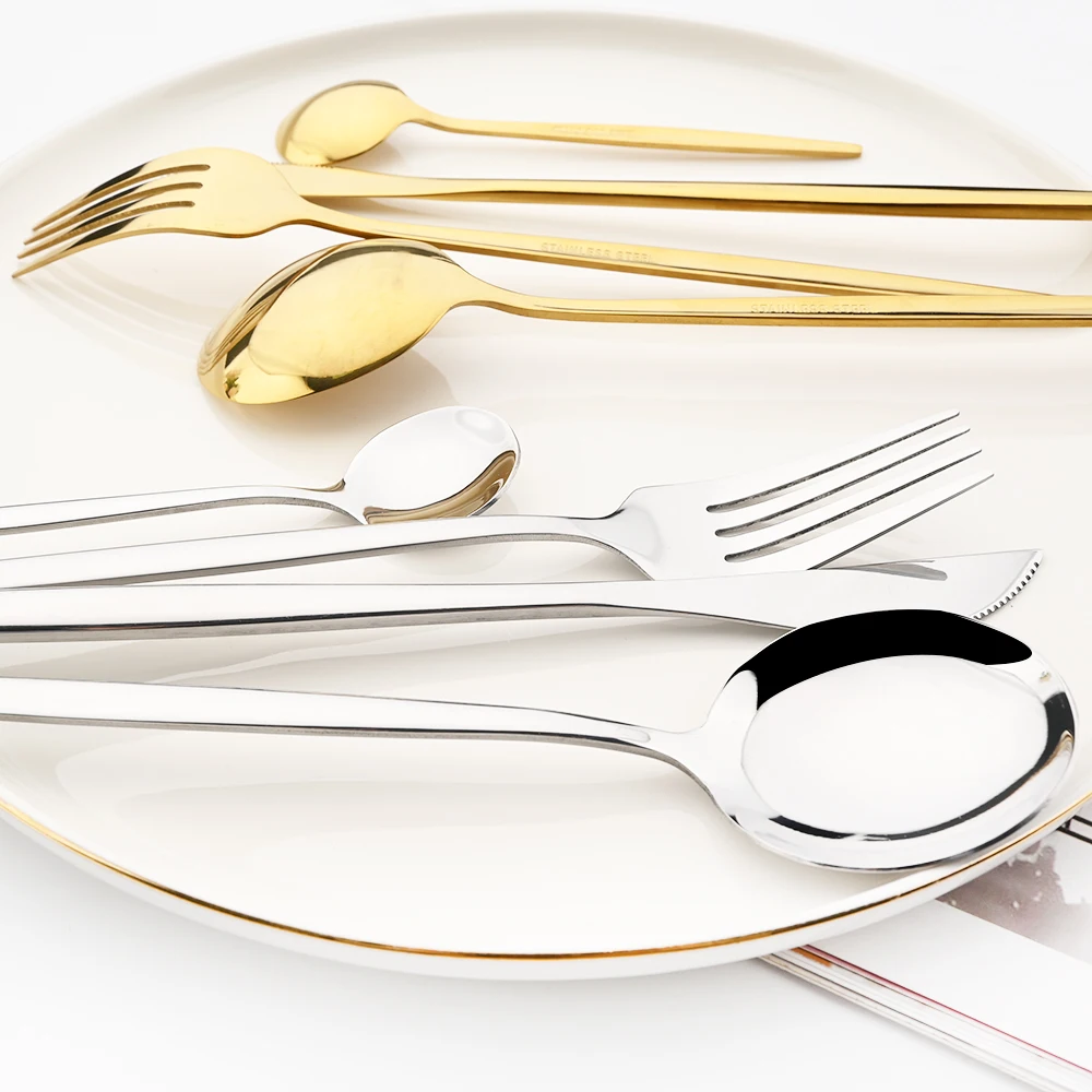 12 шт. Золотая обеденная вилка ложка набор столовой посуды для салата из