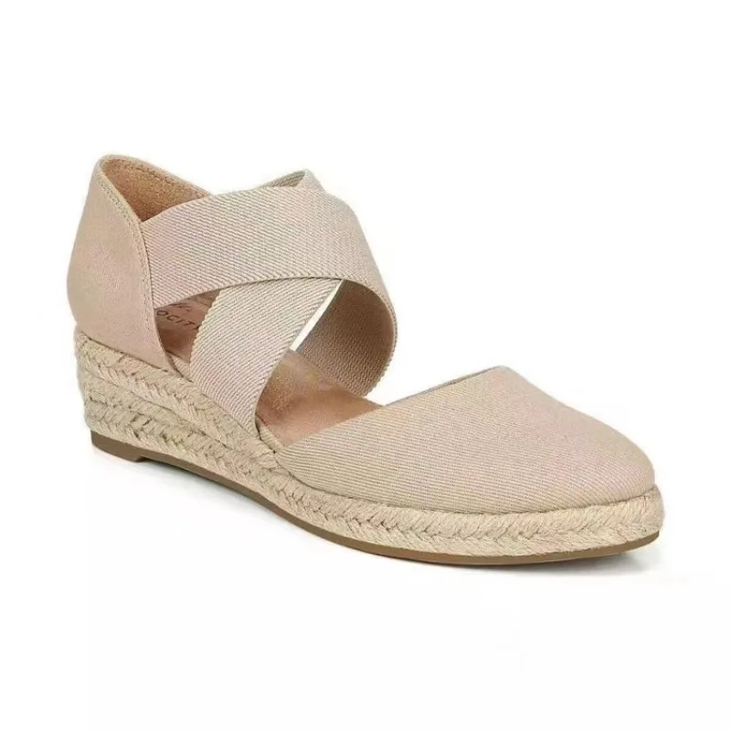 

2023 Women's Closed Toe Espadrilles Wedge Sandals, Comfortable Cross Strap Slip On Heels, Casual Outdoor Fabric Shoes