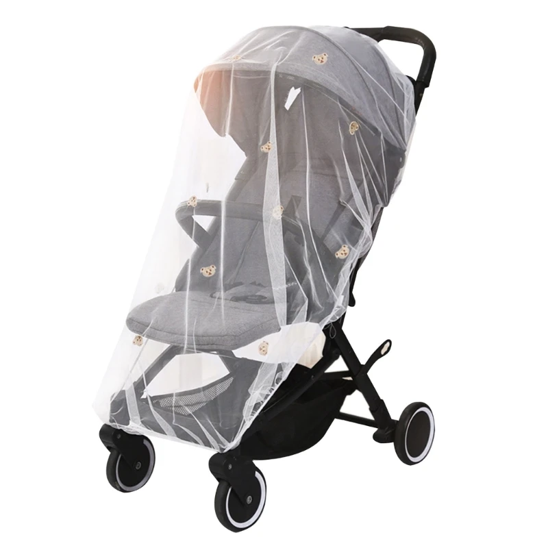 

Baby Stroller Mosquito Net Insect-Shield Net Mesh Cover Embroidery Bear Pram Breathable Mesh Cover Pushchair Accessories