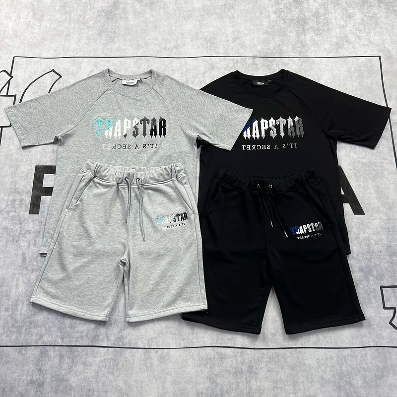 

2022 Summer Men's Trapstar T-Shirt Shorts London Chenille Decoded Loose Breathable Sportswear High Quality Embroidered Tops