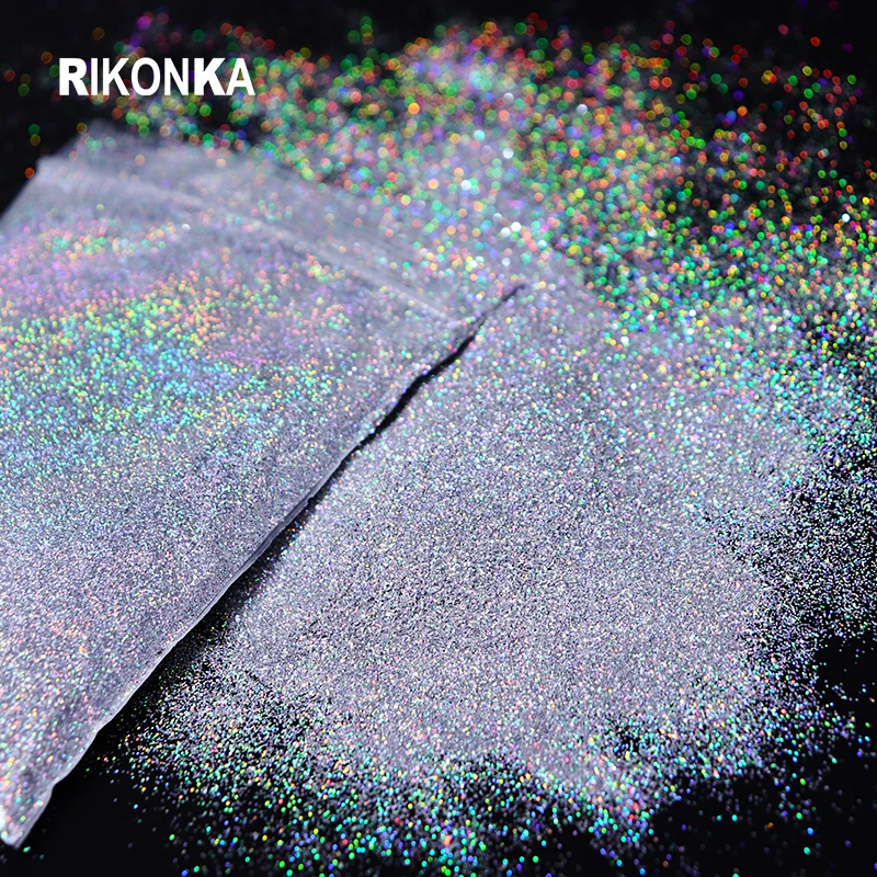 

50 г 0,2 мм лазерный серебряный золотой блеск для ногтей сахарный порошок крупными партиями тонкий голографический хромовый пигмент пыль DIY П...