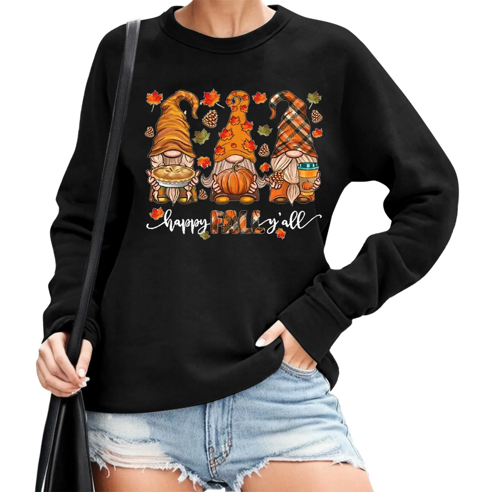 

Fall Sweatshirt For Women Tis The Season Sweatshirt Autumn Pumpkin Loose Pullover Shirt Long Sleeve Tee Color Short