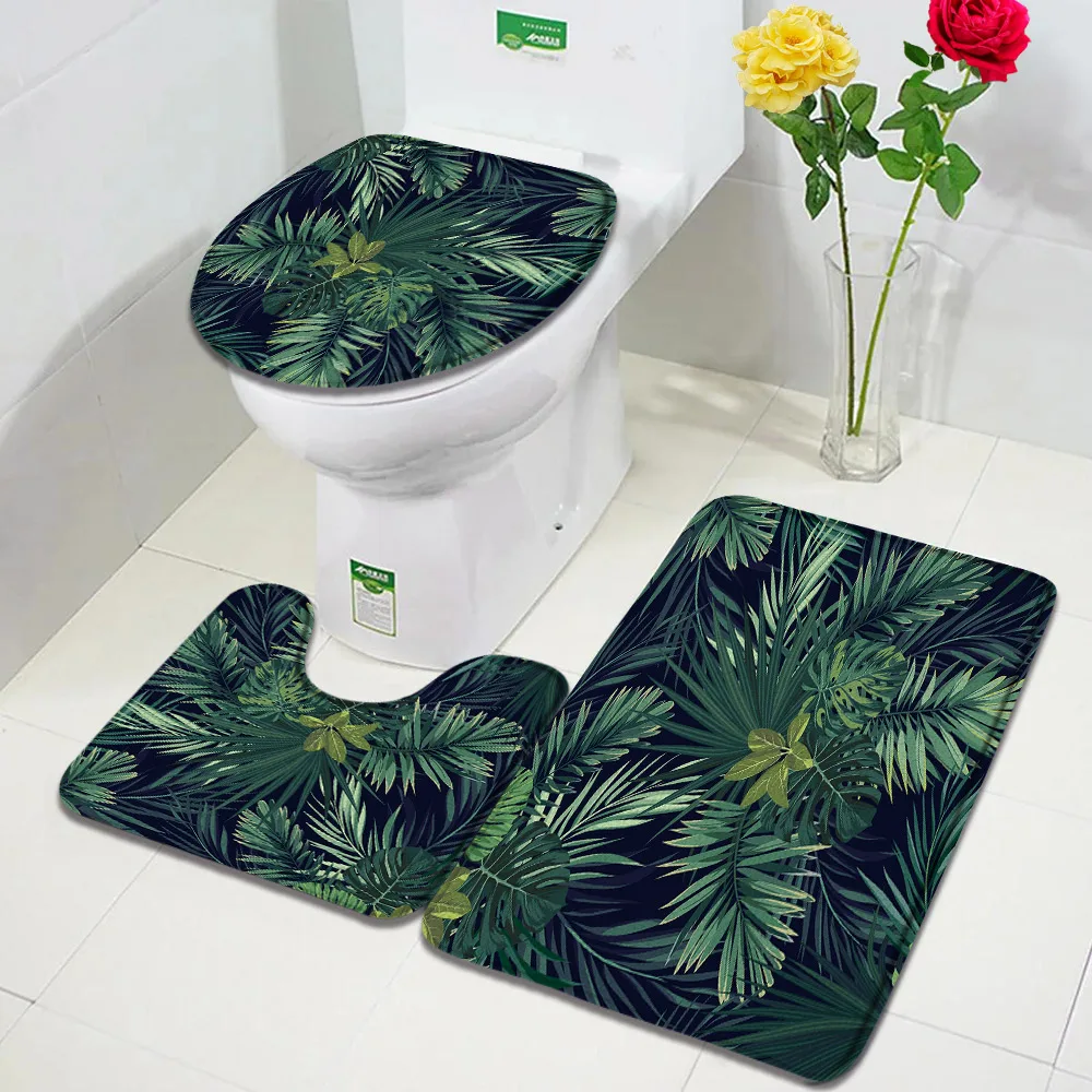 

Тропические растения, искусственные Пальмовые Листья, зеленые листья, Современный домашний декор для ванной комнаты, ковер, Нескользящие коврики, чехол на сиденье унитаза