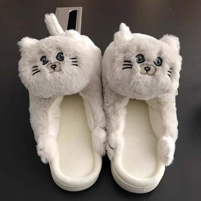 Женские зимние ботинки с мультяшным котом, хлопковая обувь, теплые плюшевые  ботинки, женские меховые сланцы, тапочки с милыми животными, женская  домашняя обувь для хлеба | AliExpress