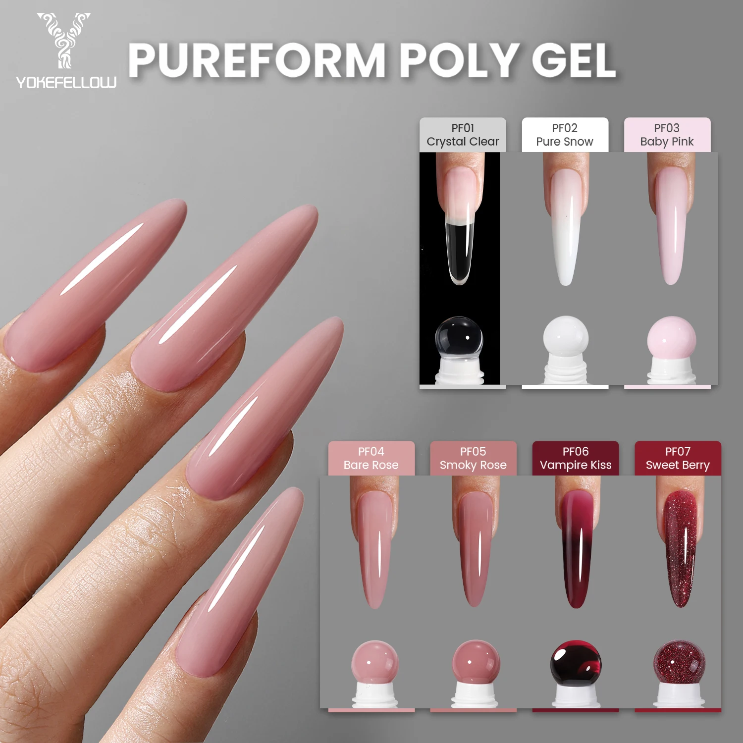 Фото Новый гель-лак YOKEFELLOW PUREFORM для наращивания ногтей, без HEMA и TPO, 14 цветов, полигель повышенной прочности для наращивания и моделирования ногтей №1