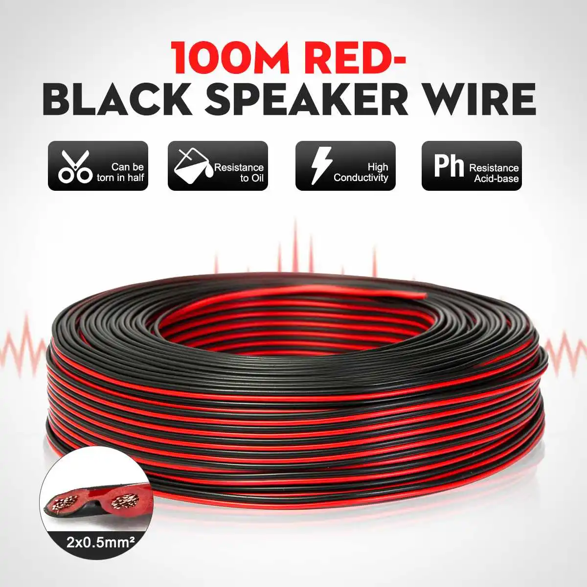 

New Loud Speaker Cable Red Black 100M Fine Diameter Pure Copper Core Audio Wire For Home Stereo HiFi Car Audio System