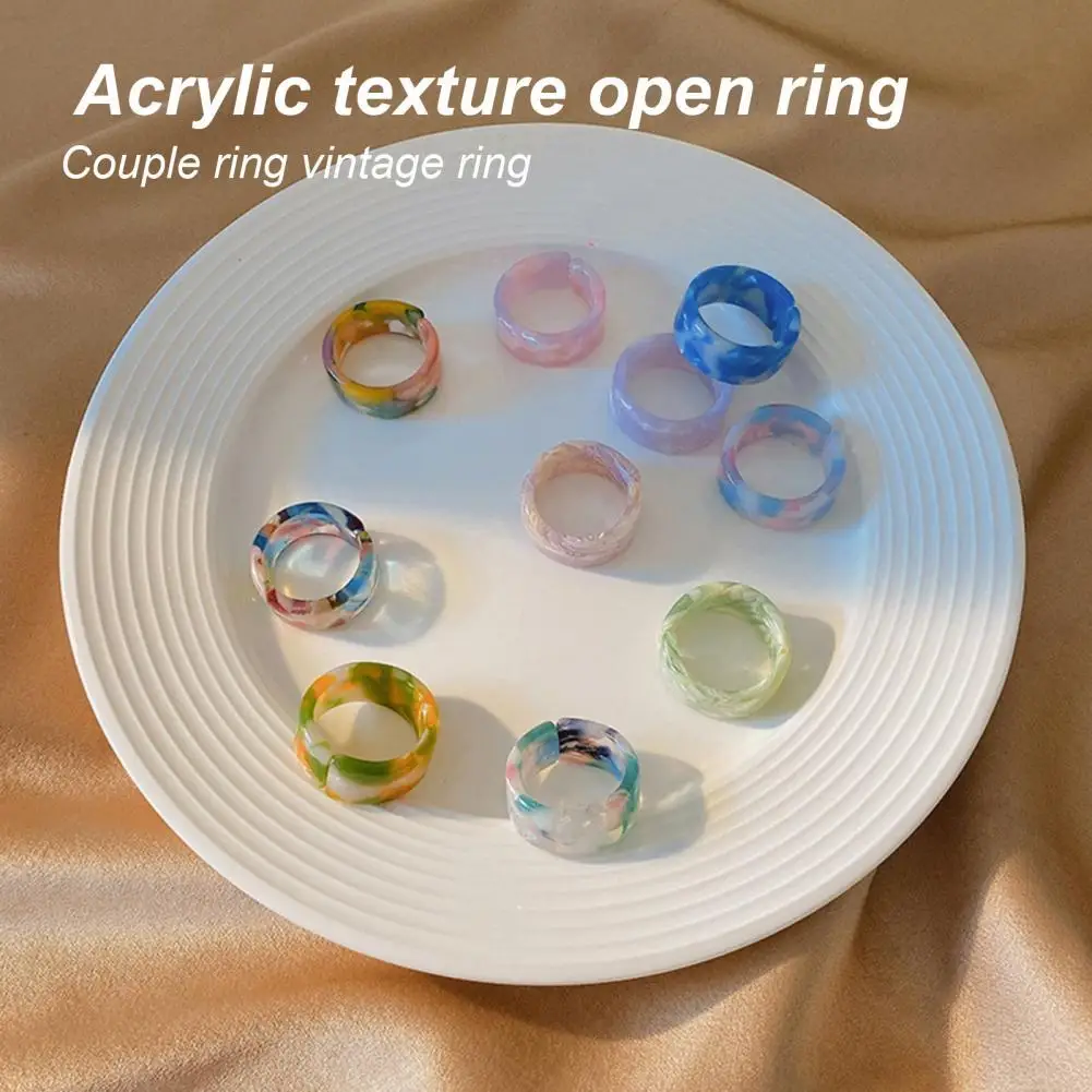 

1 Set Couple Ring Sturdy Easy to Wear Resin Fine Texture Fashion Ring for Daily Wear
