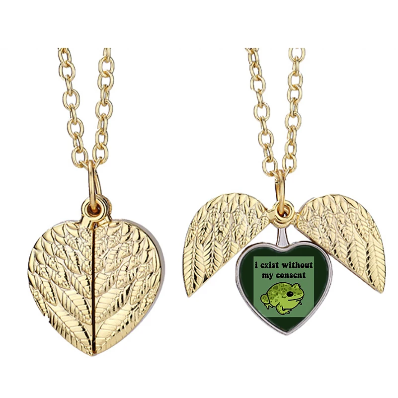 

I Exist Without My Consent Frog Jfo Heart Active Angel Wing Necklace Beautiful Pendant Fashion Jewelry
