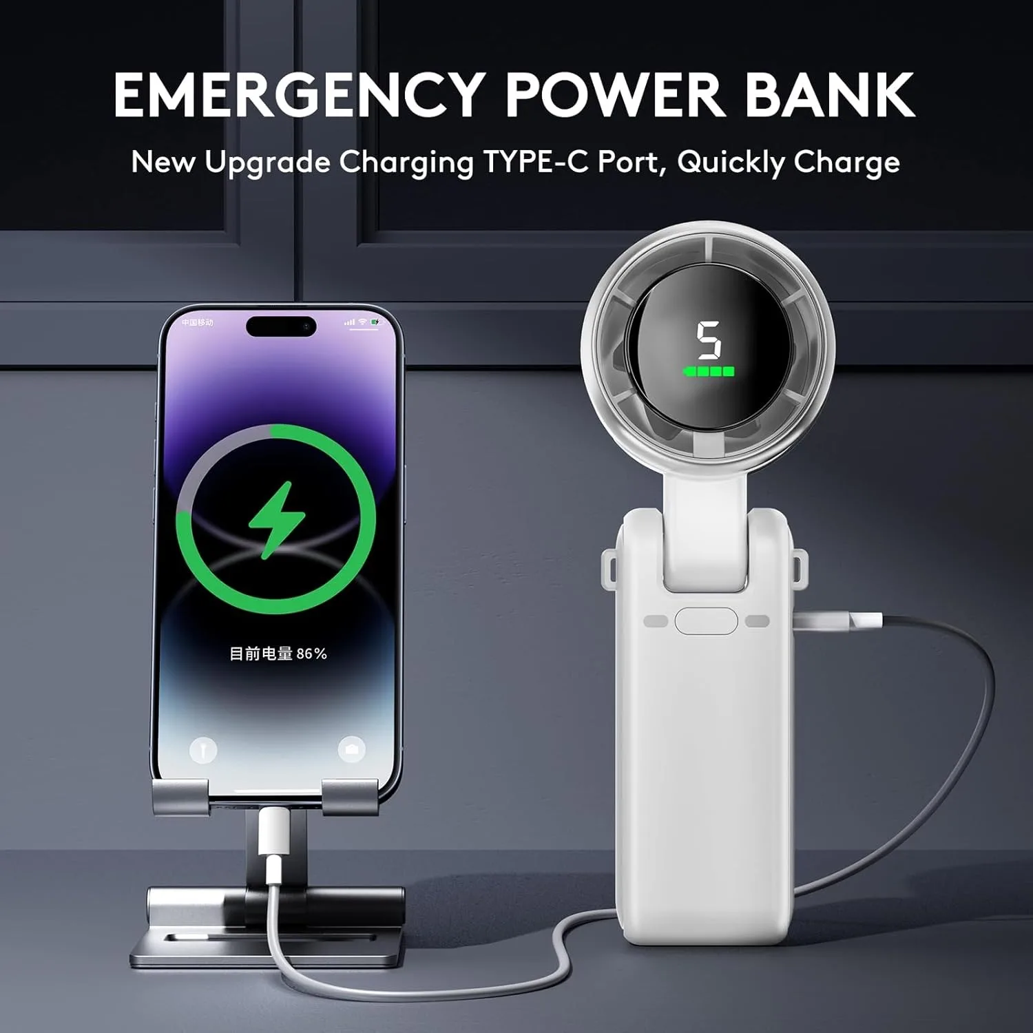 Портативный Мини-вентилятор Емкостью 10000 мАч С Подвесным Грифом 180 ° Складной