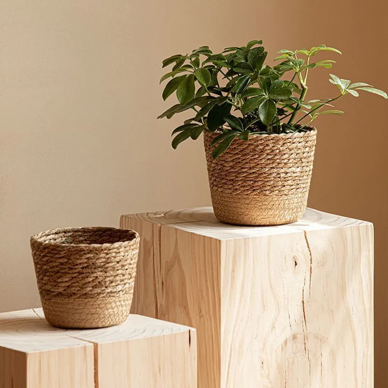 

Straw Weaving Flower Plant Pot Wicker Basket Rattan Flowerpot Grass Planter Basket Dirty Clothes Basket Storage Basket Garden