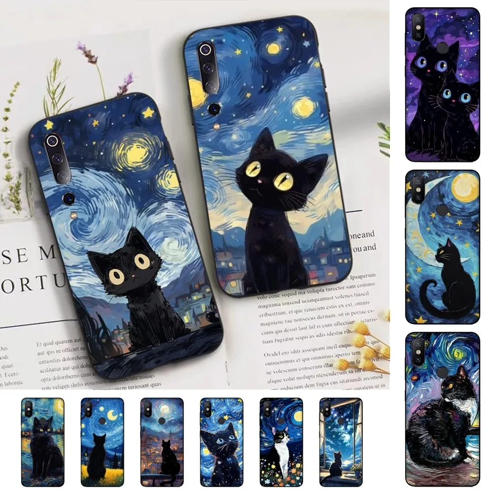 Чехол для телефона Звездное небо с черным котом Xiaomi Mi 5X 8 9 10 11 12 Lite Pro 10T PocoX3pro PocoM3 Note